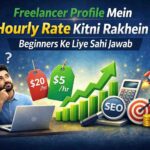 Freelancer Profile Mein Hourly Rate Kitni Rakhein 2026 – beginner freelancer thinking about pricing strategy with realistic setup and growth graph