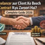 Freelancer aur Client Ke Beech Contract Kyu Zaroori Hai concept showing contract agreement, handshake, legal protection and payment security in realistic business environment
